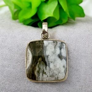 Green & White Ocean Jasper Silver Gemstone Pendant
